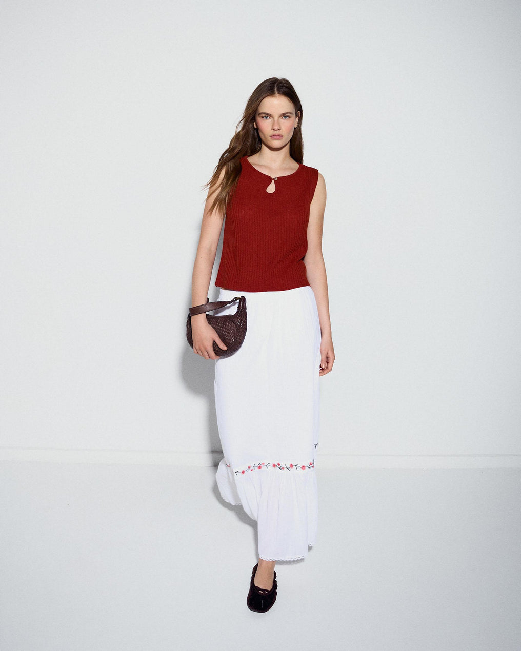 Top Punto Escote Lágrima Sin Mangas Naranja