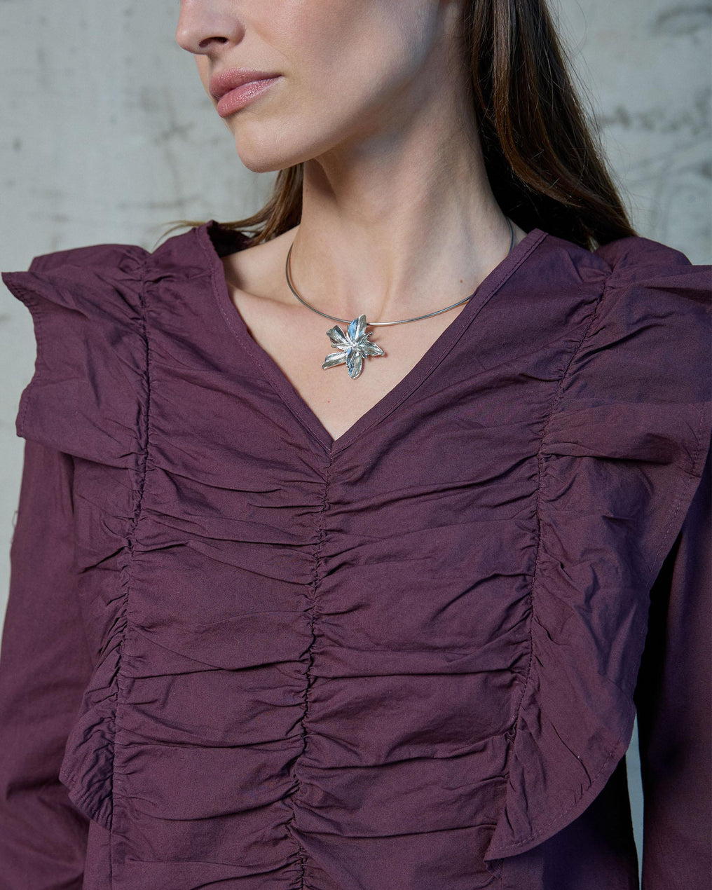 Blusa Fruncido Volante Morado