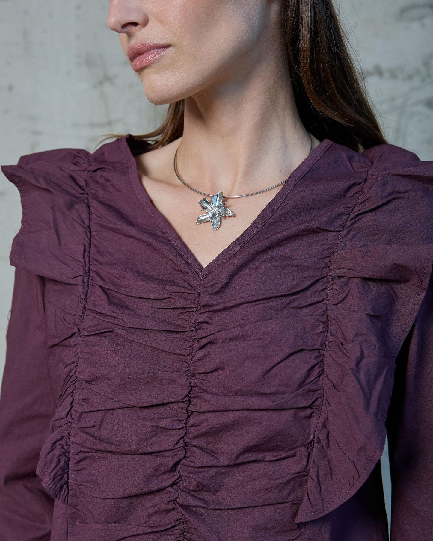 Blusa Fruncido Volante Morado