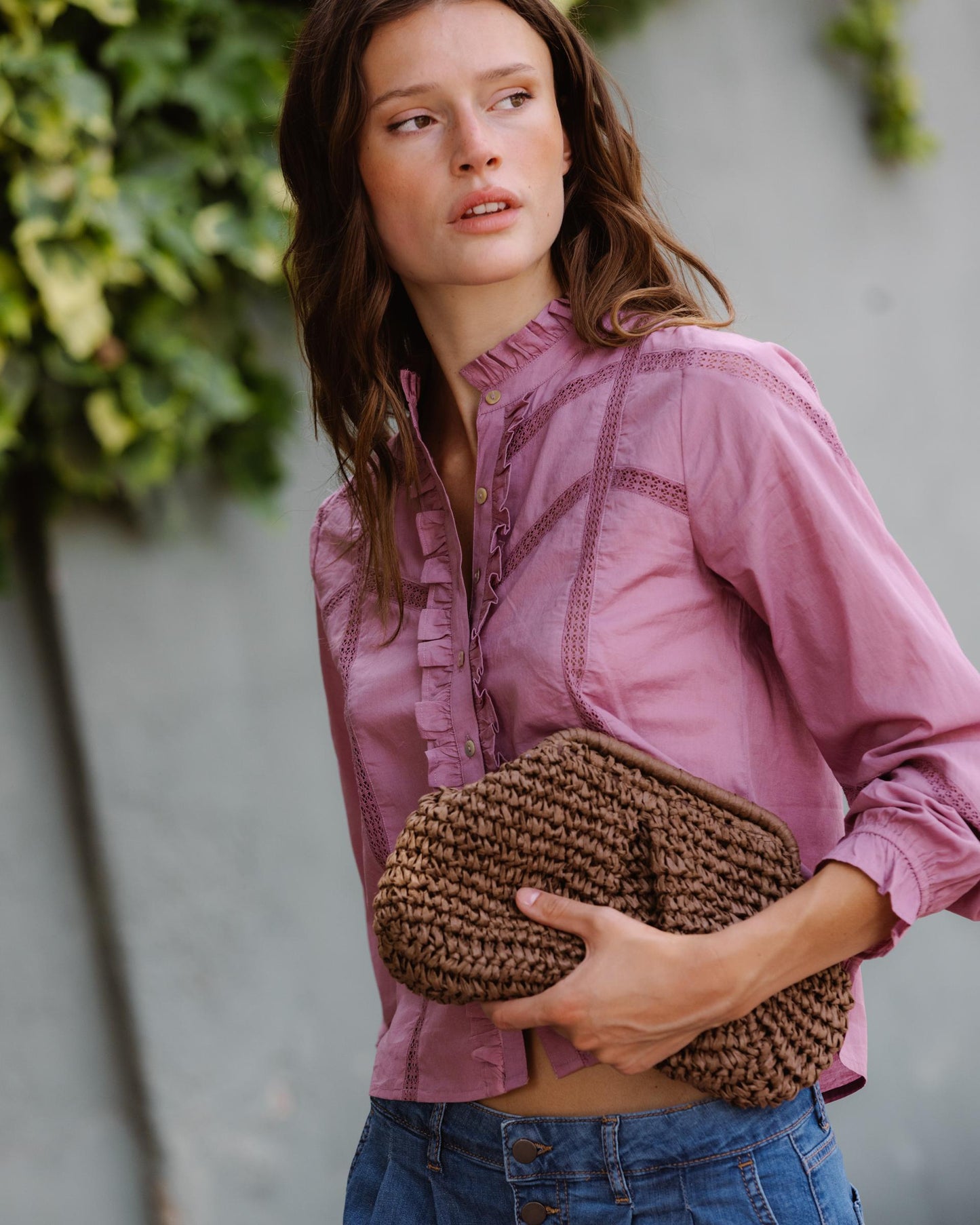Blouse Dentelle Volant Avant Rose