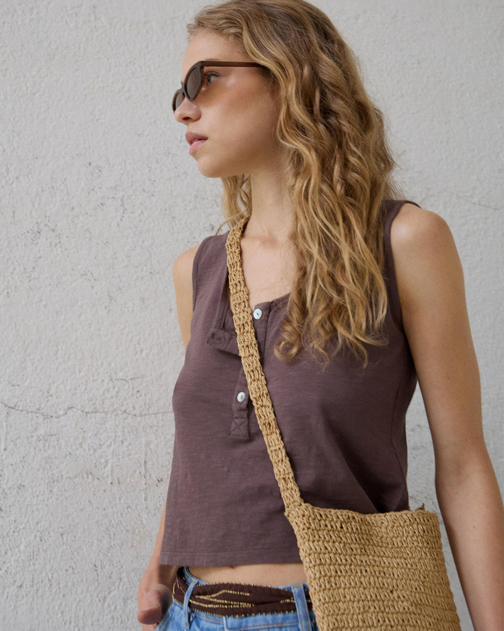 Brown Button Tank Top