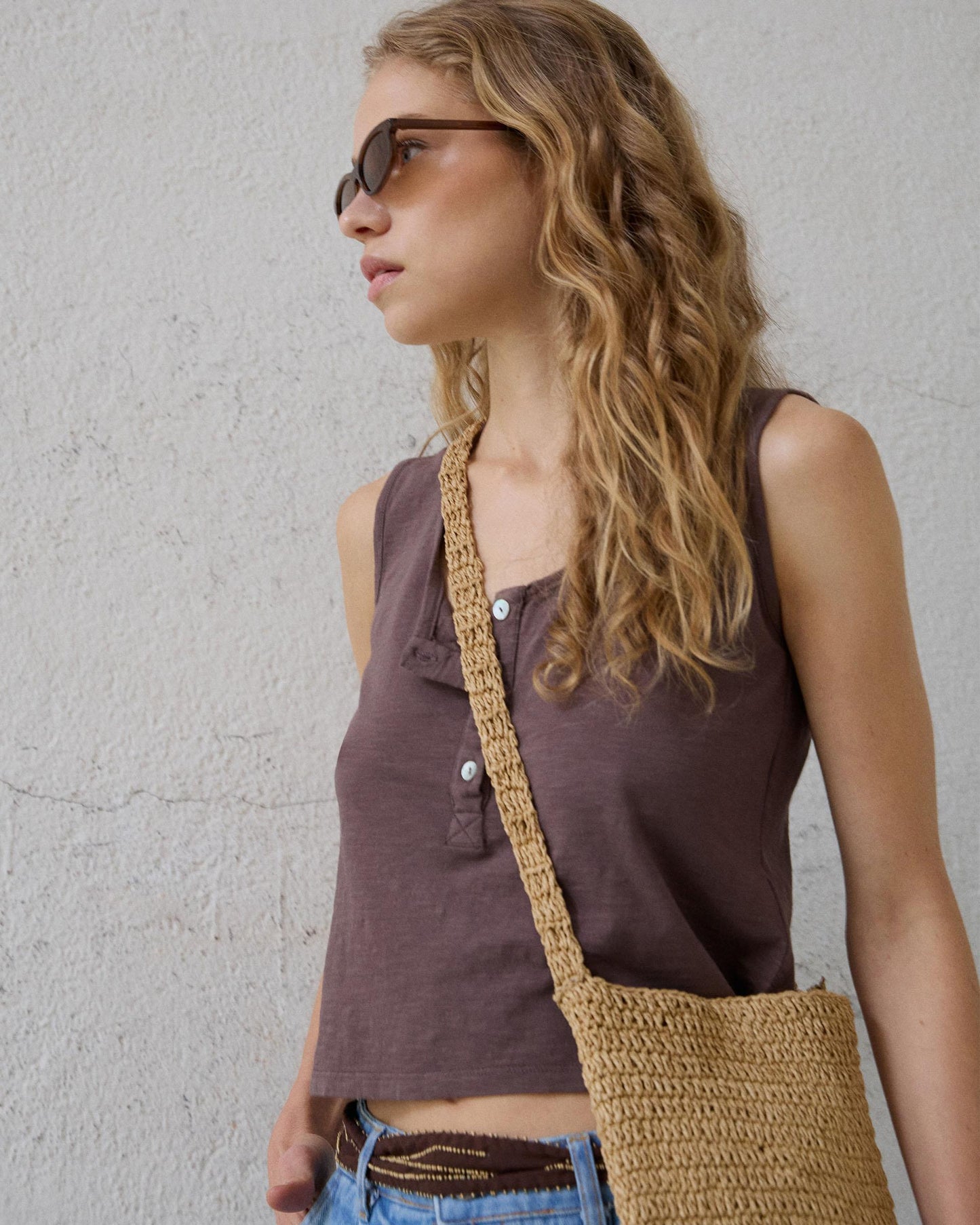 Brown Button Tank Top