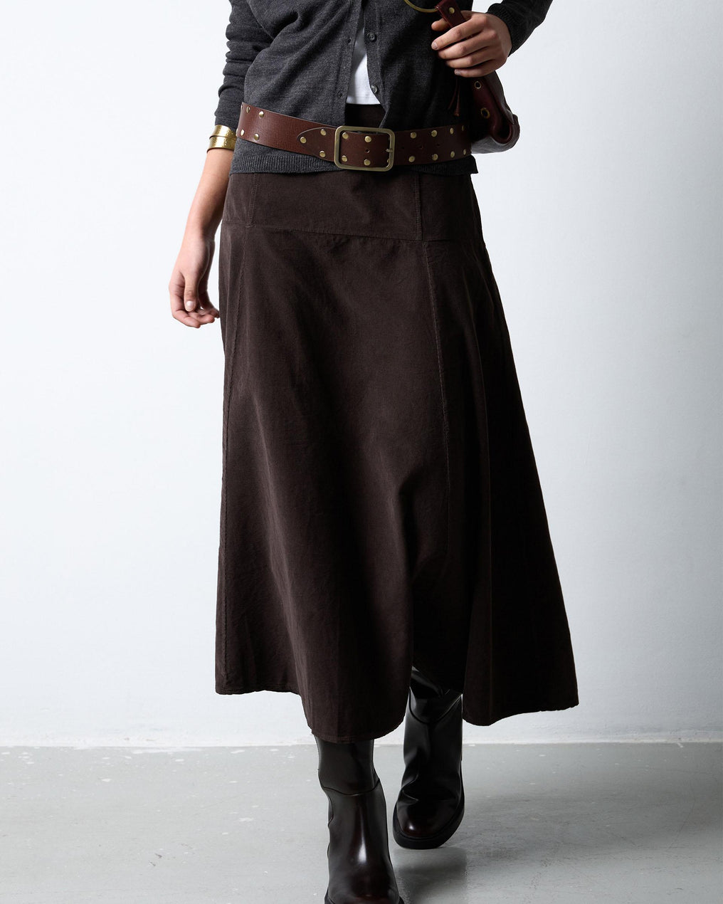 Brown Yoke Micropana Skirt
