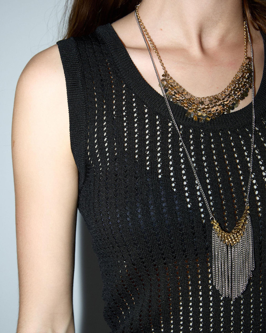 Black Openwork Tank Top
