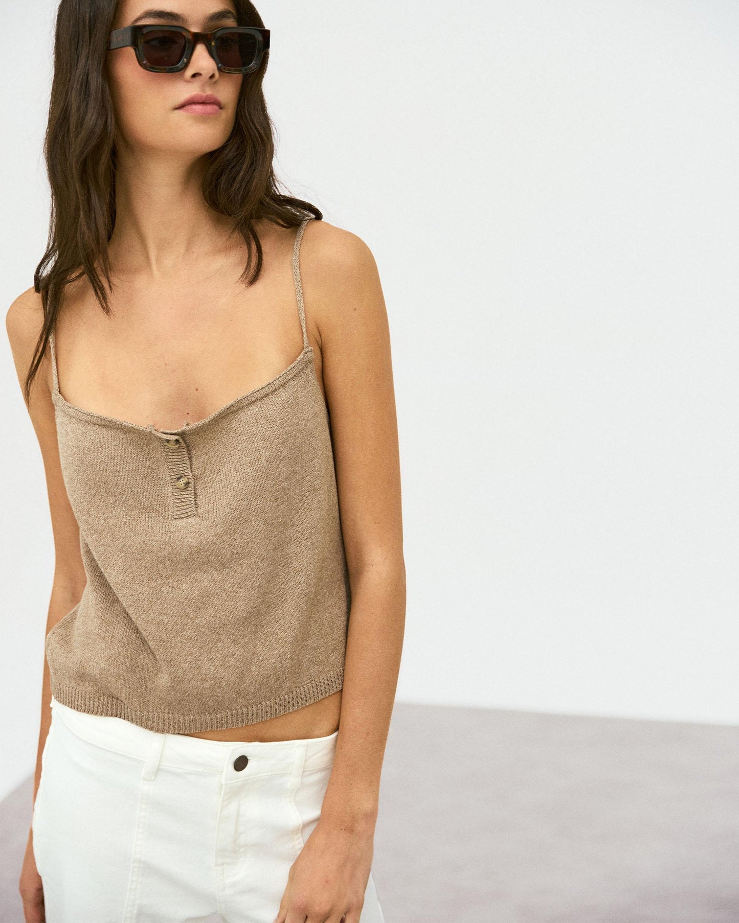 Top Punto Botones Beige