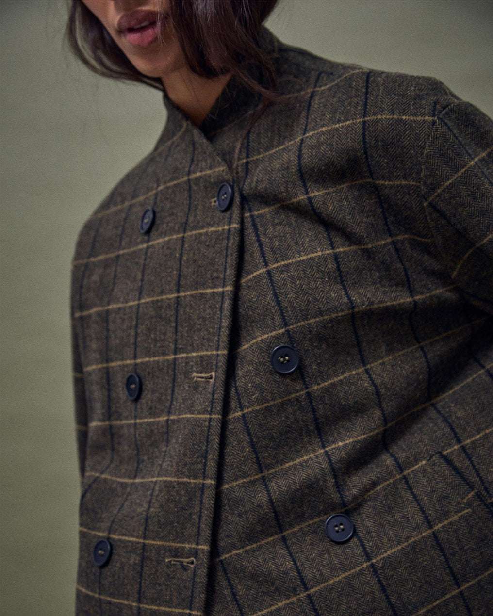 Chaqueta Botones Delanteros Mezcla Lana Verde