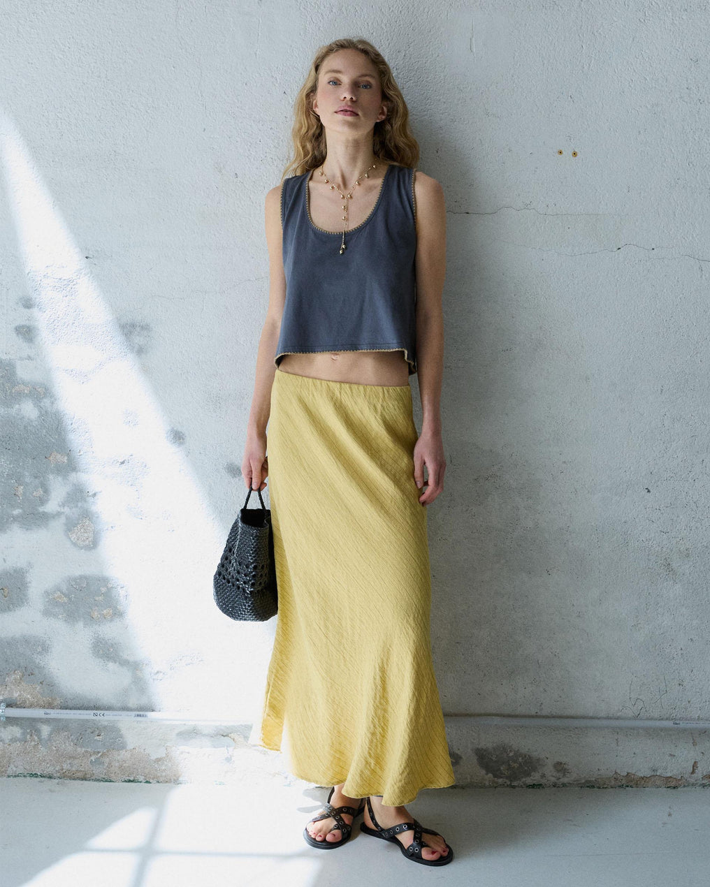 Yellow Striped Flowy Skirt