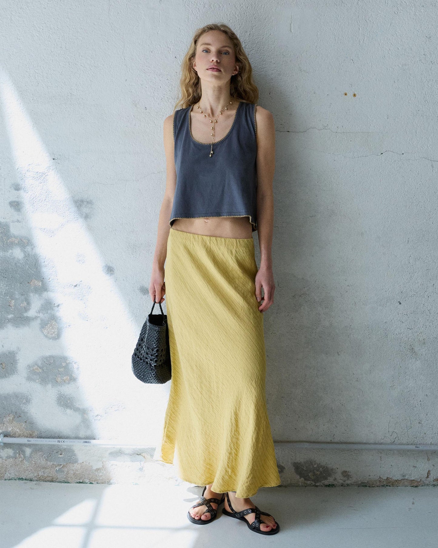 Yellow Striped Flowy Skirt