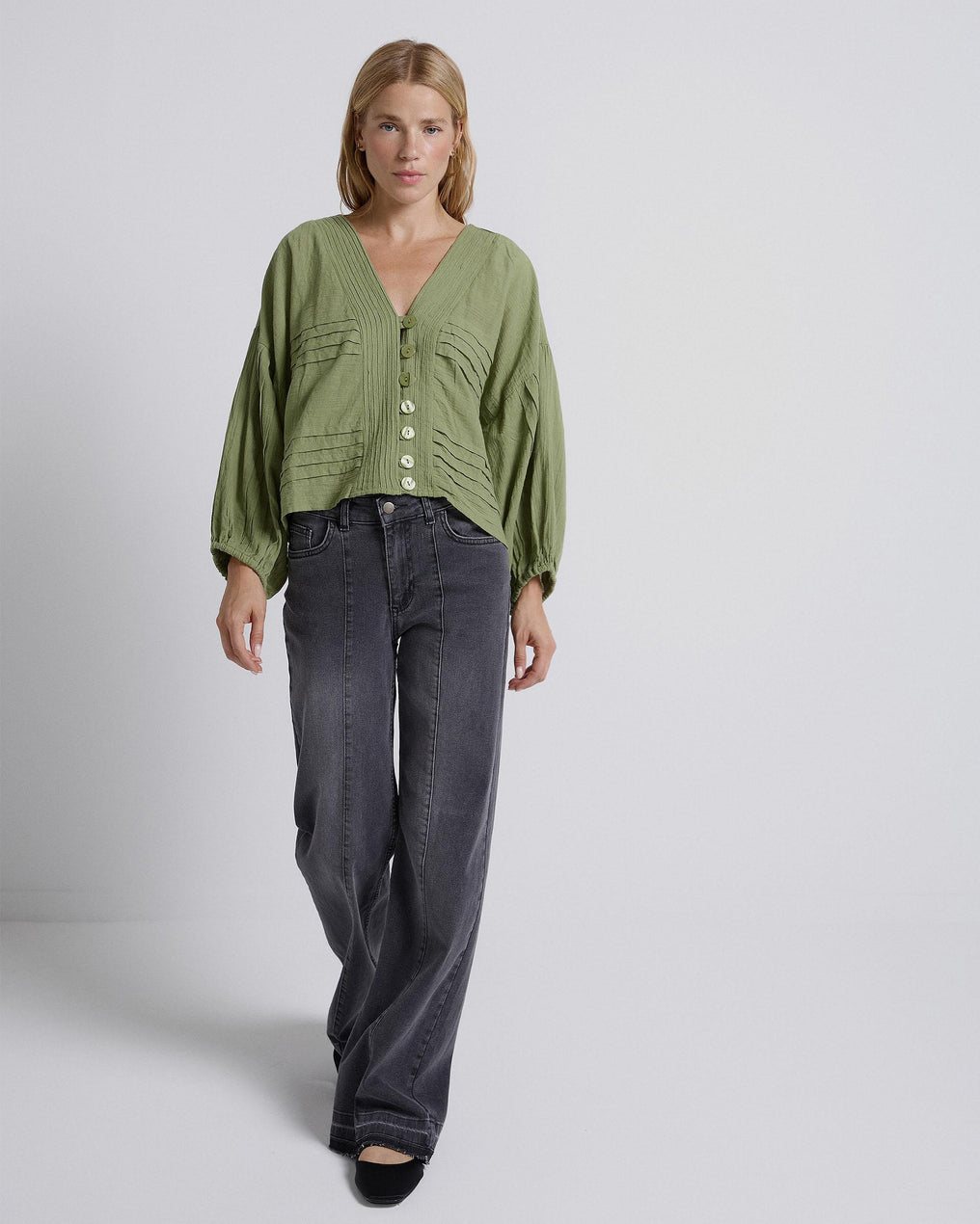 Green Pleated Blouse
