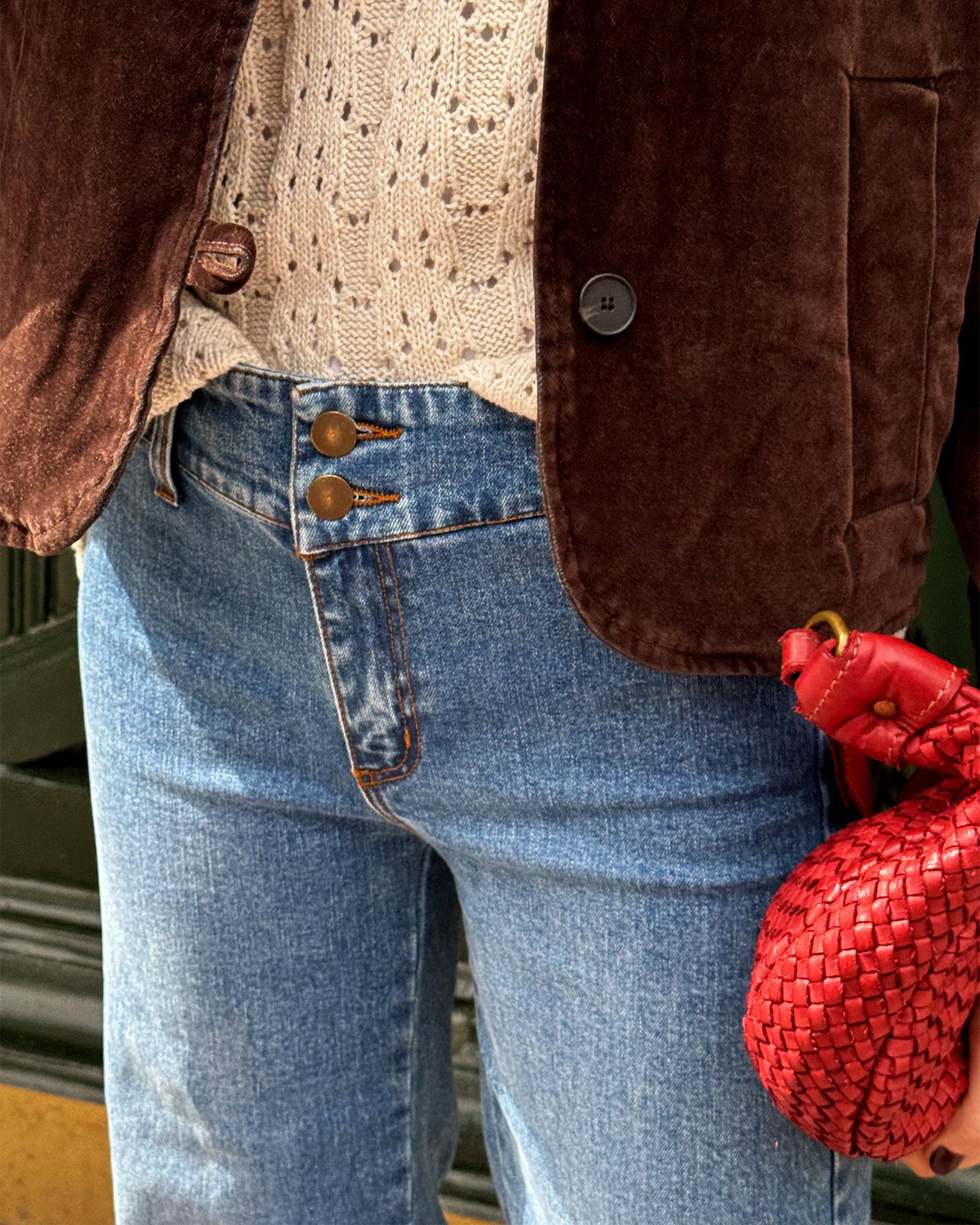 Jeans Cinturilla Doble Botón Azul