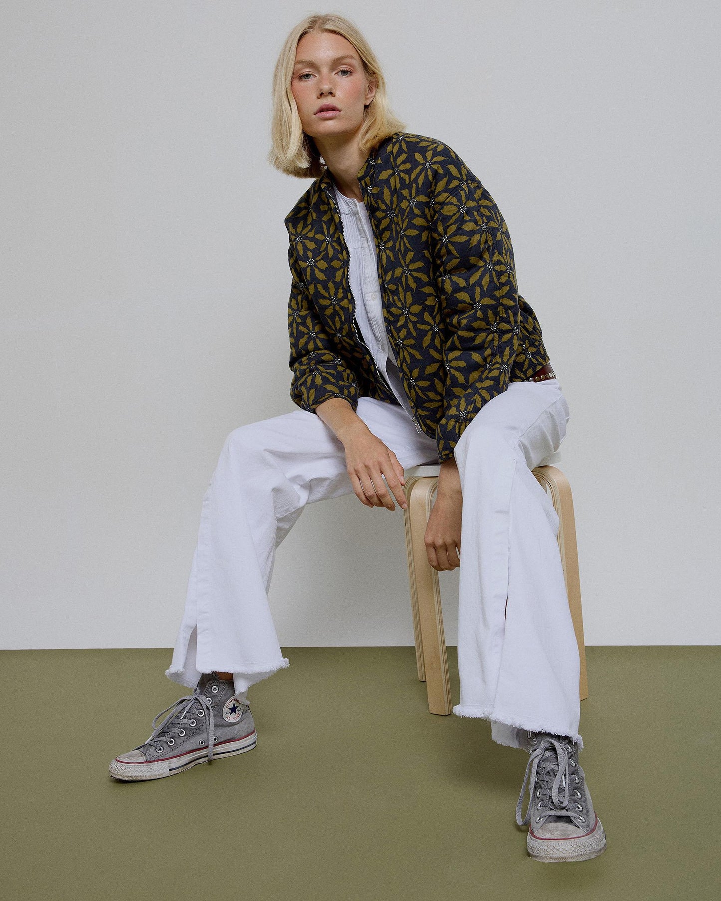 Yellow Palm Tree Print Bomber Jacket