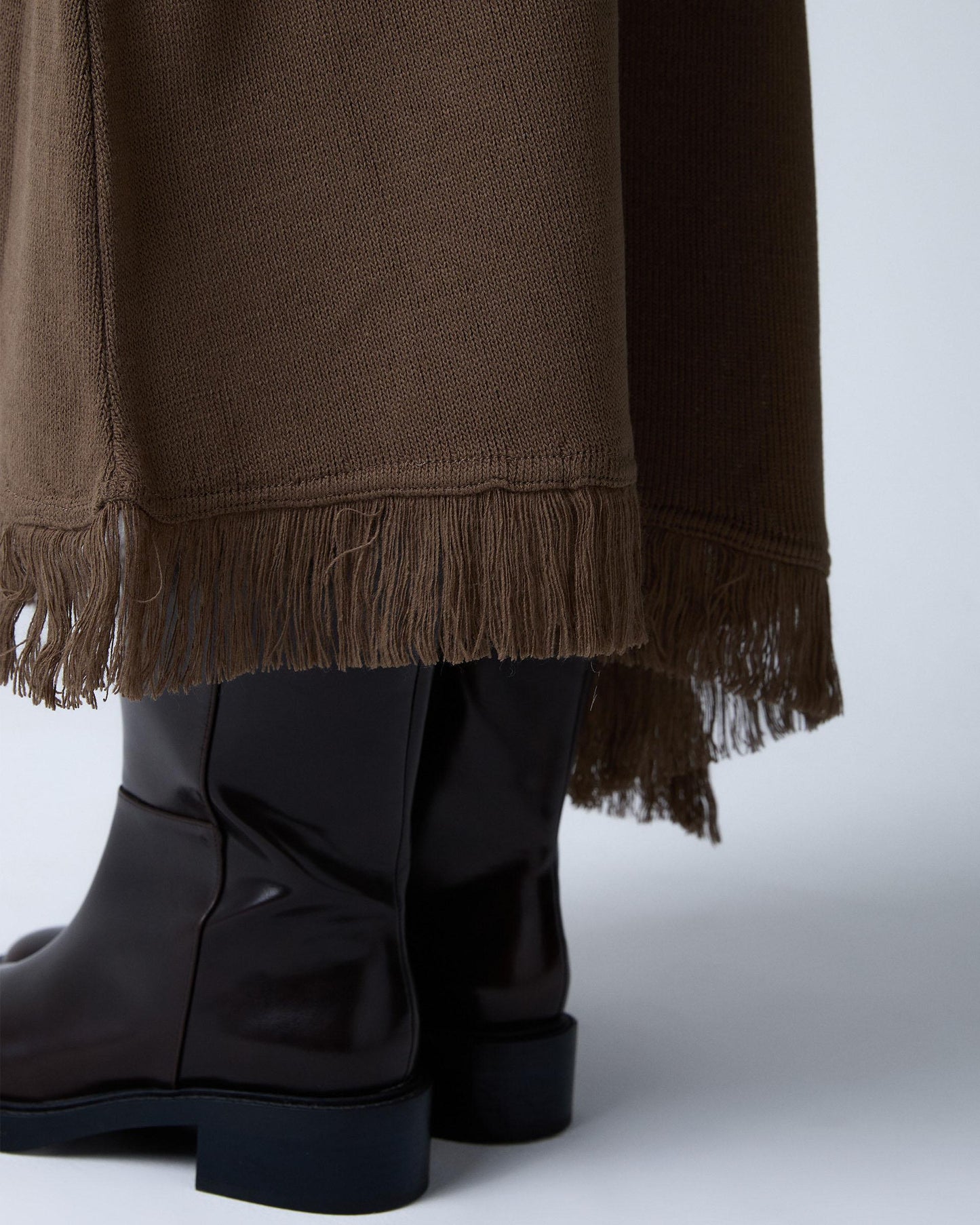 Dark Green Asymmetrical Fringed Knit Skirt