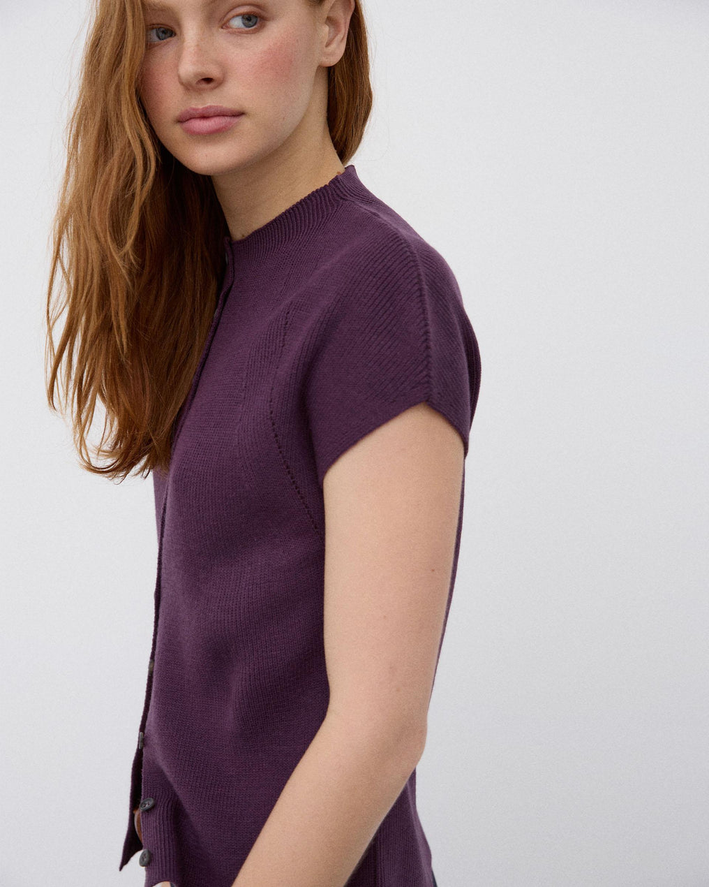 Top Botões Gola Alta Roxo