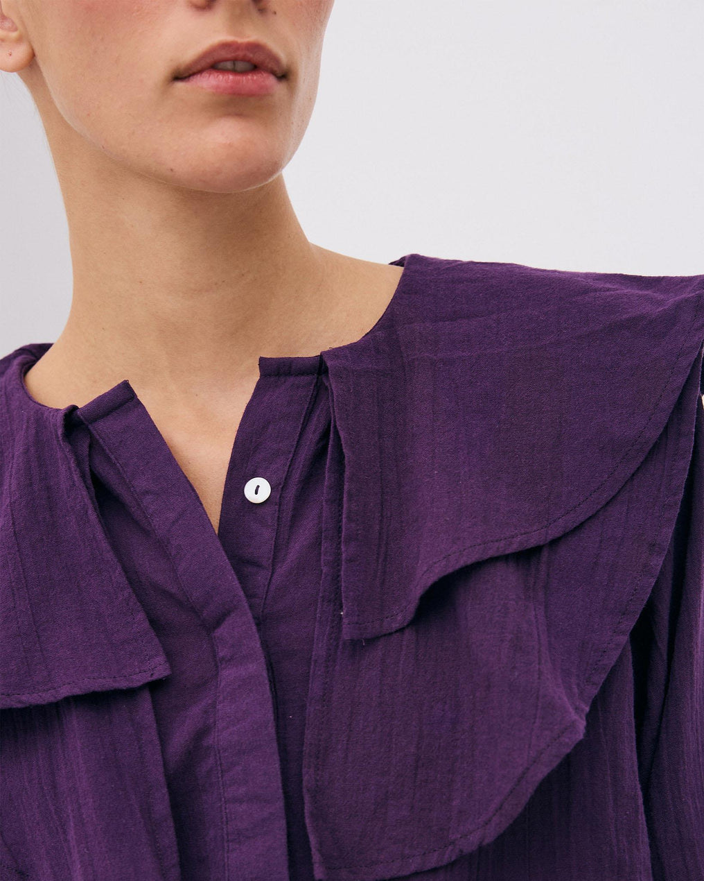Purple Asymmetrical Ruffle Blouse