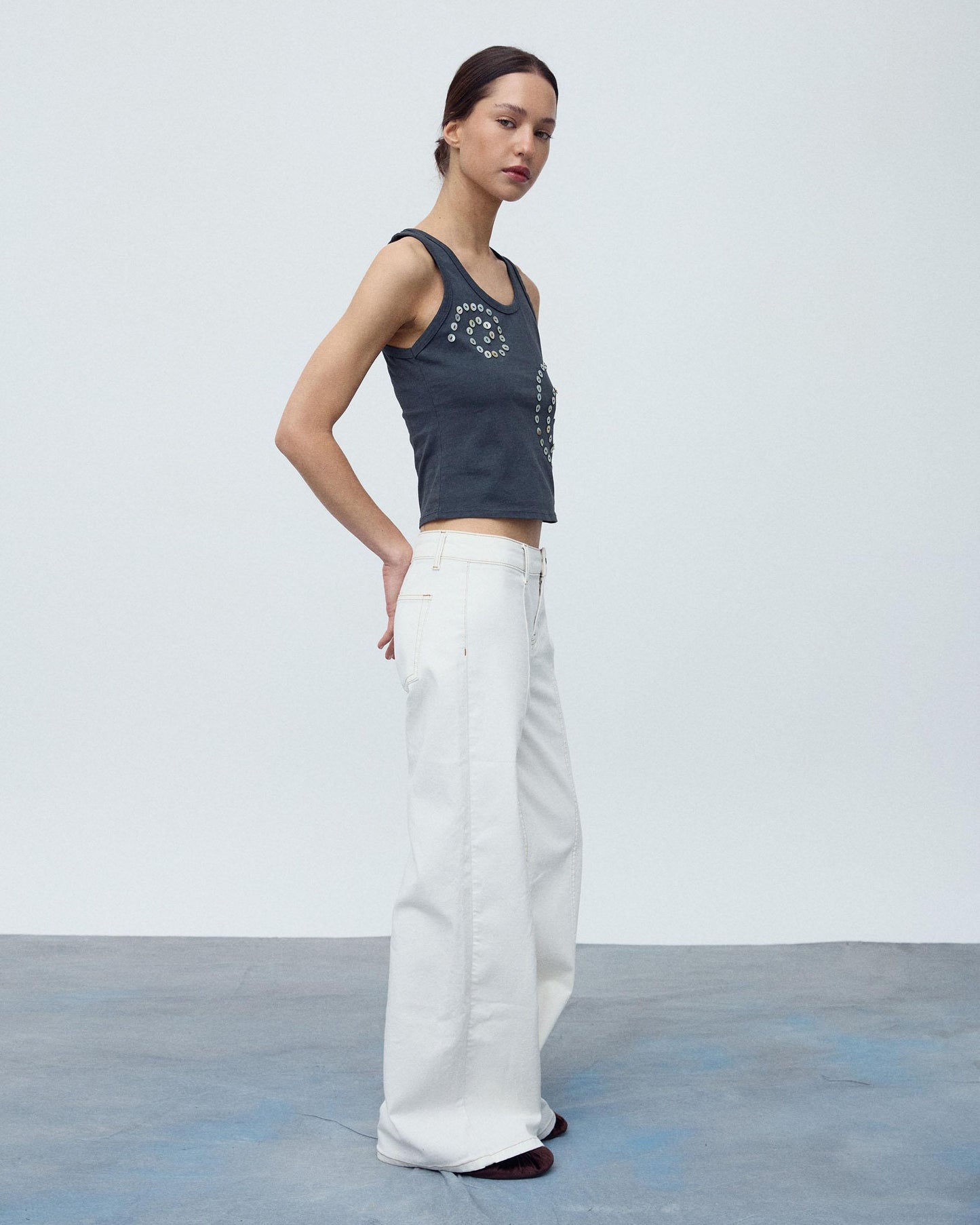 Jeans Costura Pespontos Branco