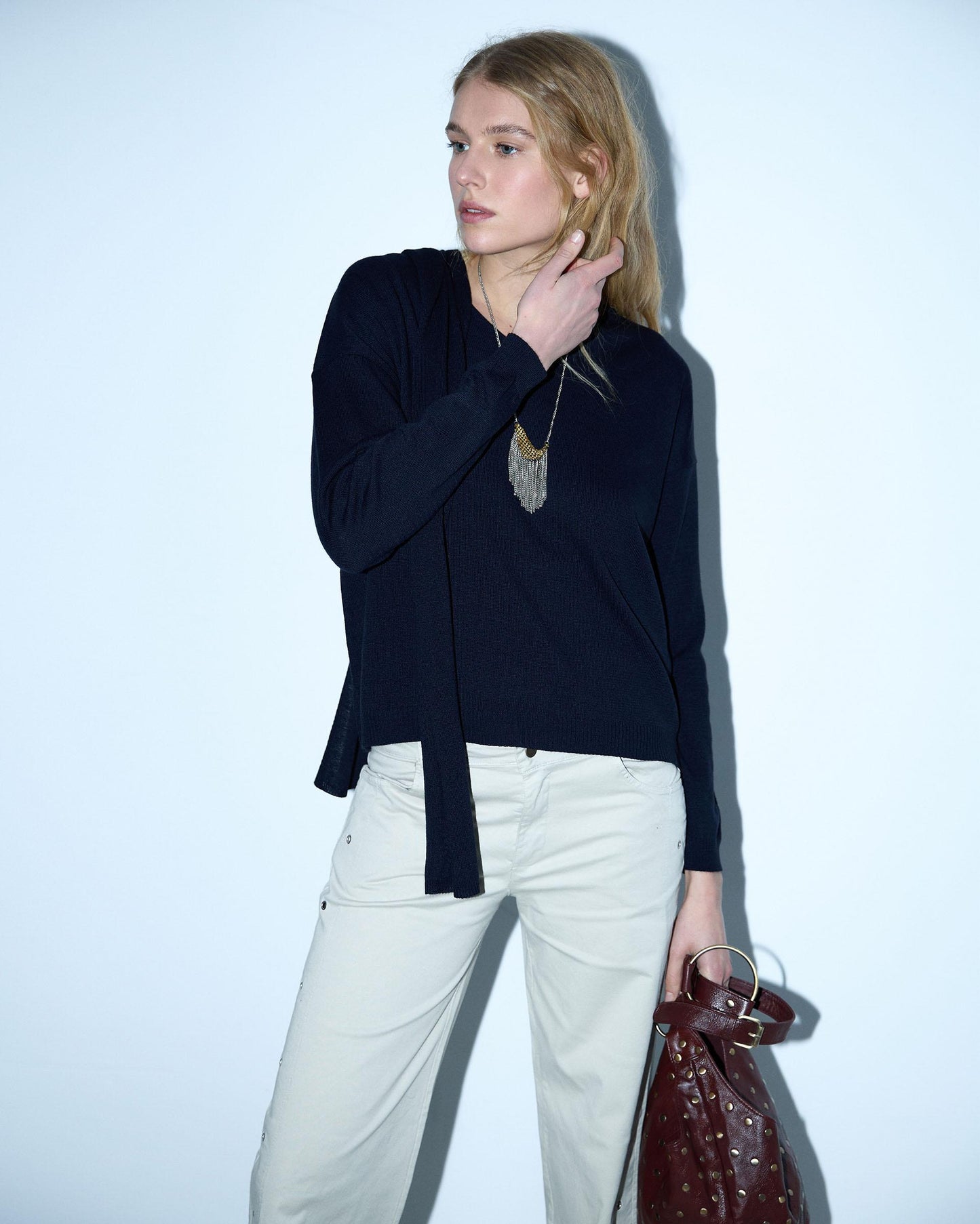 Jersey Punto Fino Bufanda Azul Marino