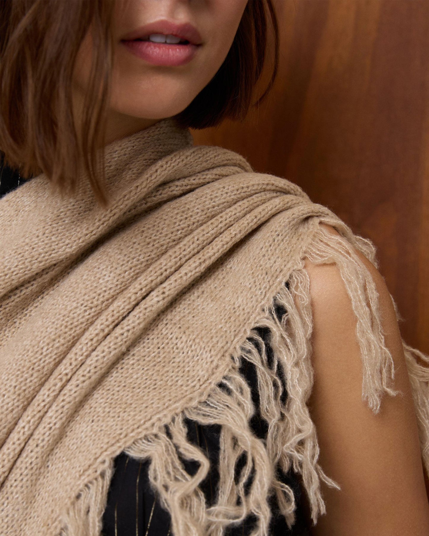 Beige Fringed Poncho