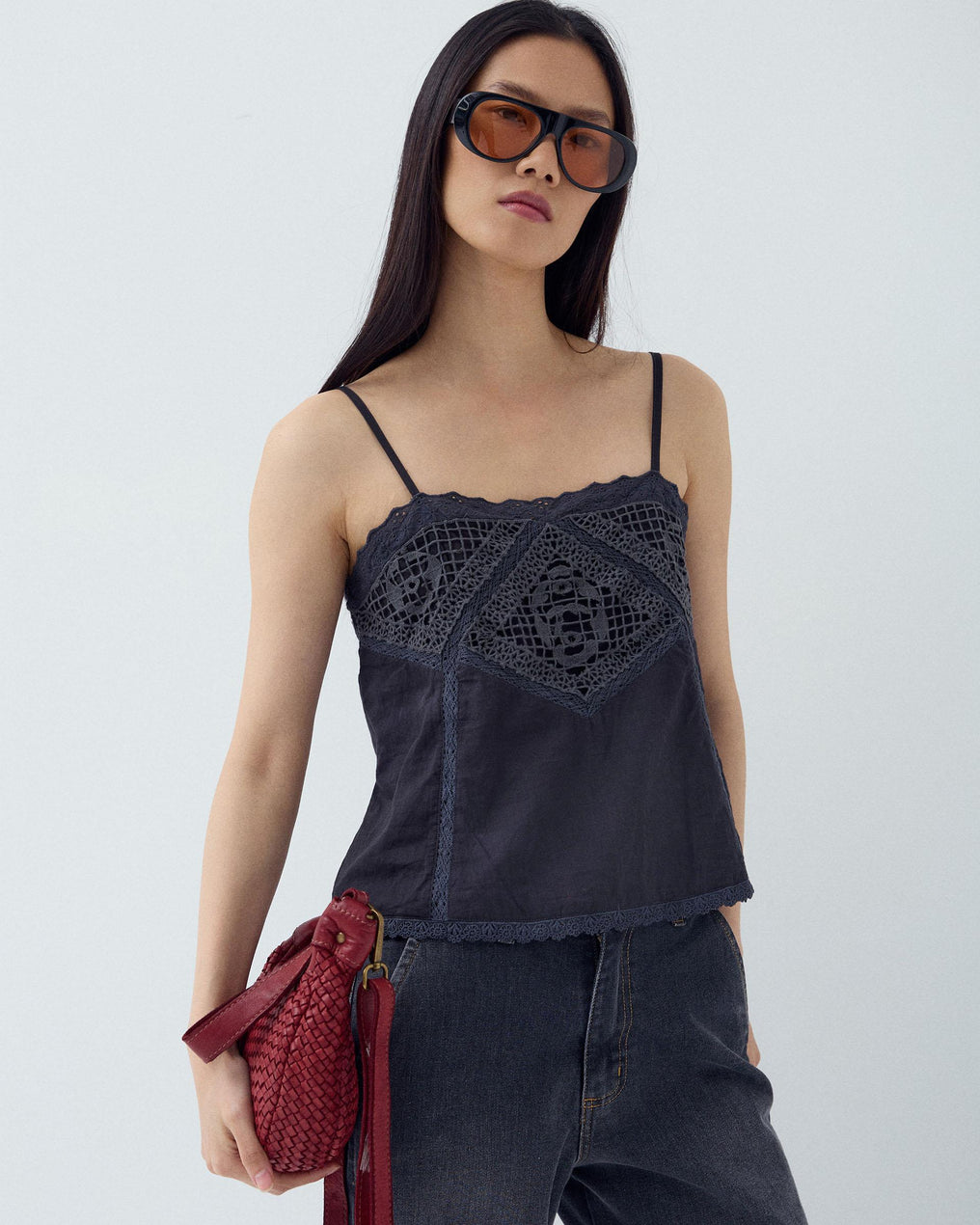 Top Lencero Encaje Antracita