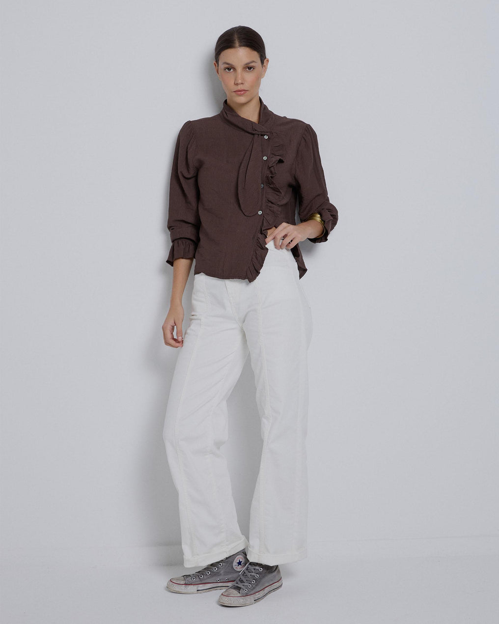 Blusa Lazada Volante Marrón