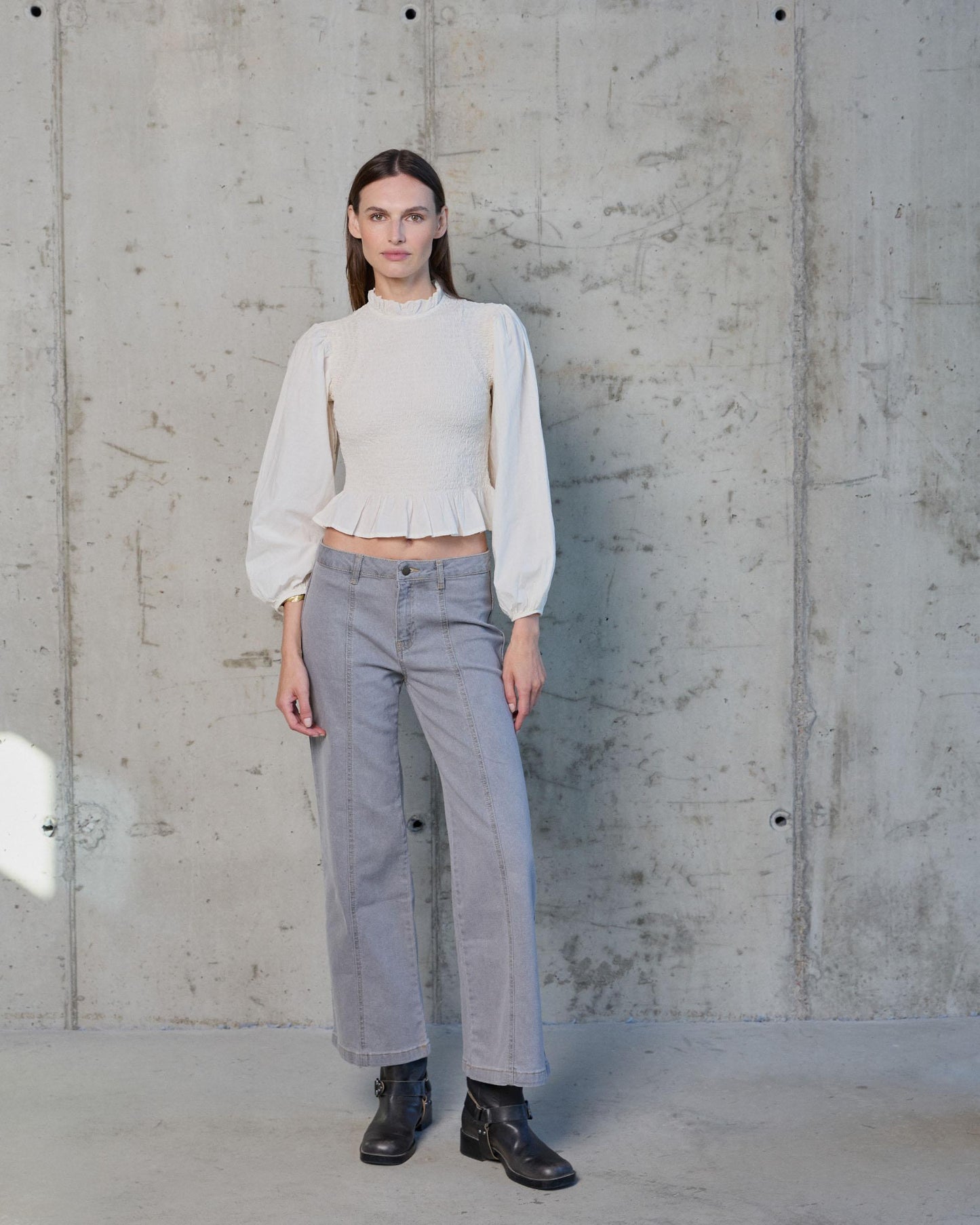 Raw Honeycomb Blouse with Puff Sleeves