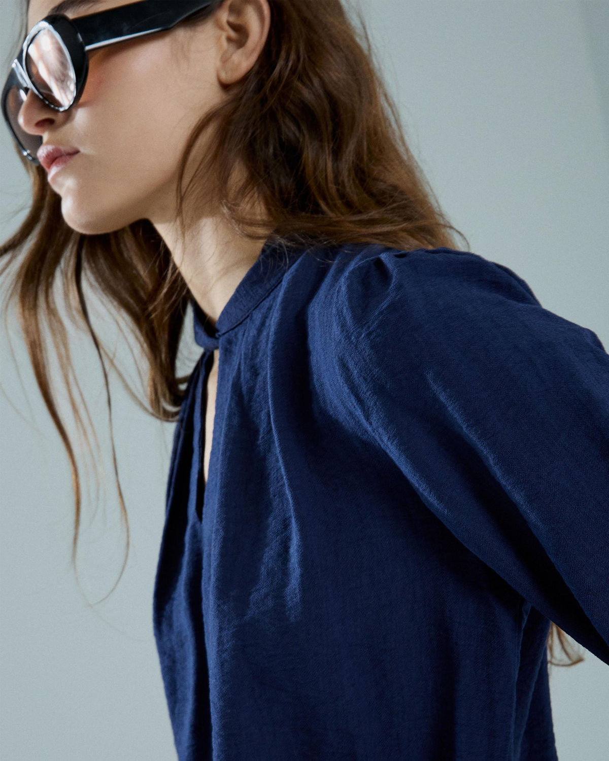 Blusa Escote Cruzado Azul Marino