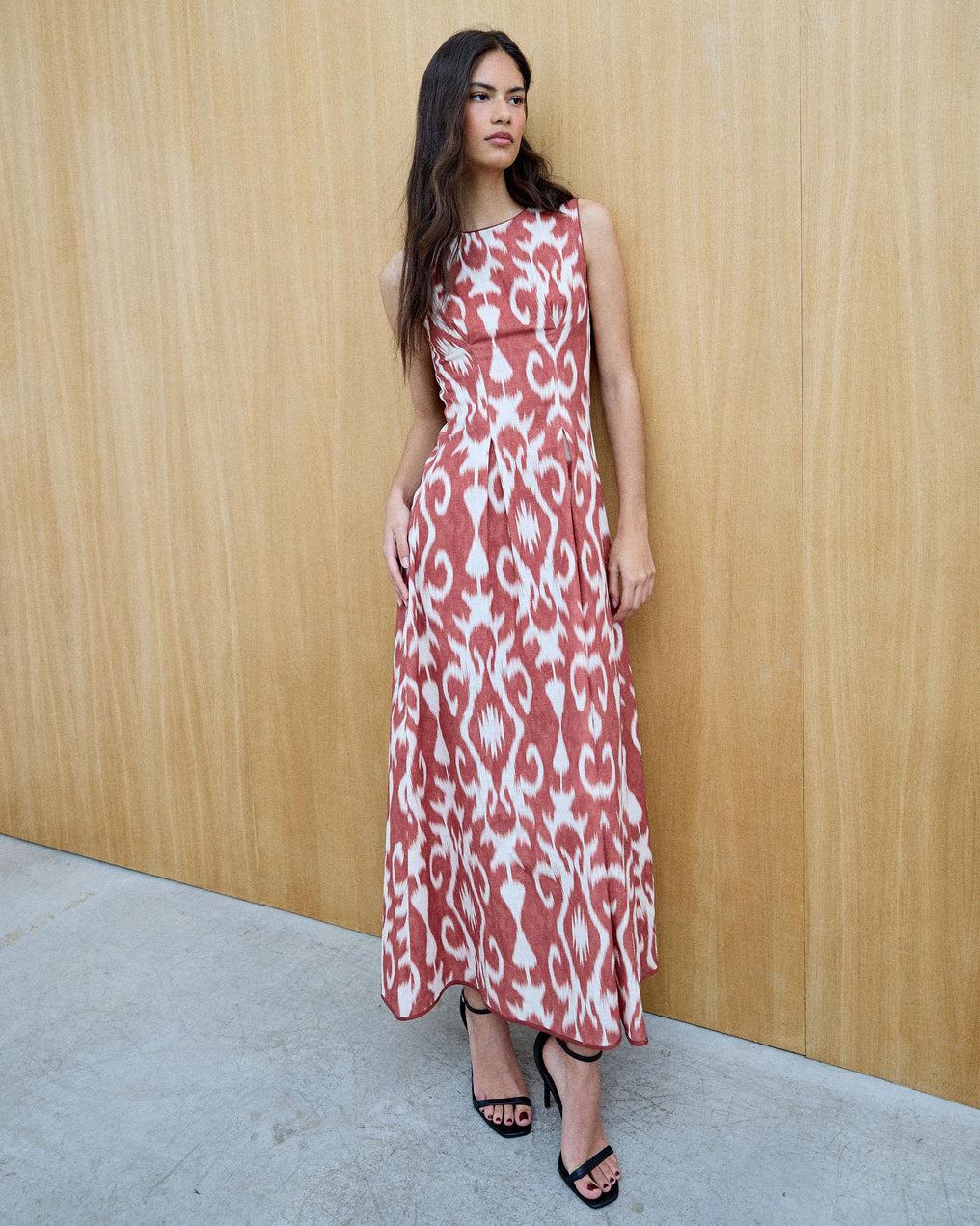 Ethnic Print Sleeveless Terracotta Dress