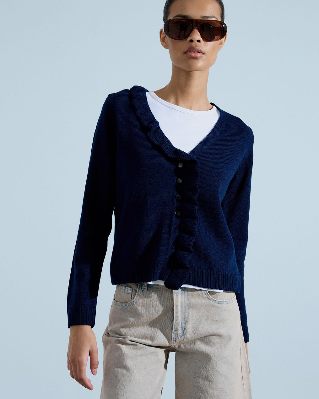Chaqueta Volante Asimétrico Azul Oscuro