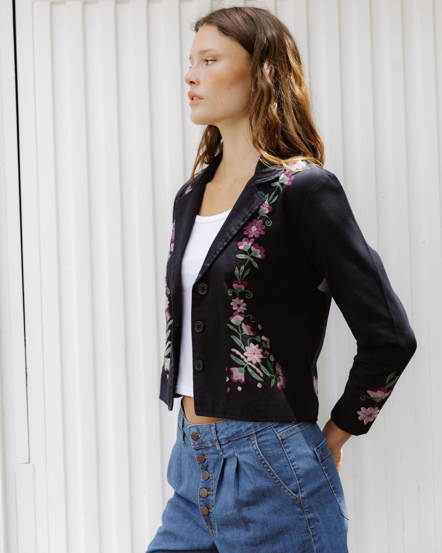 Blazer Bordados Florales Negro