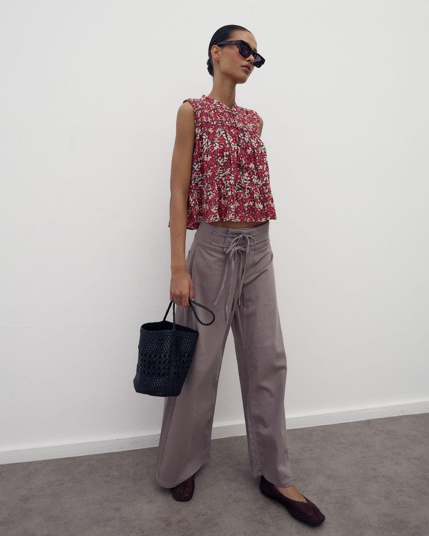 Blusa Sin Mangas Alamares Estampada Granate