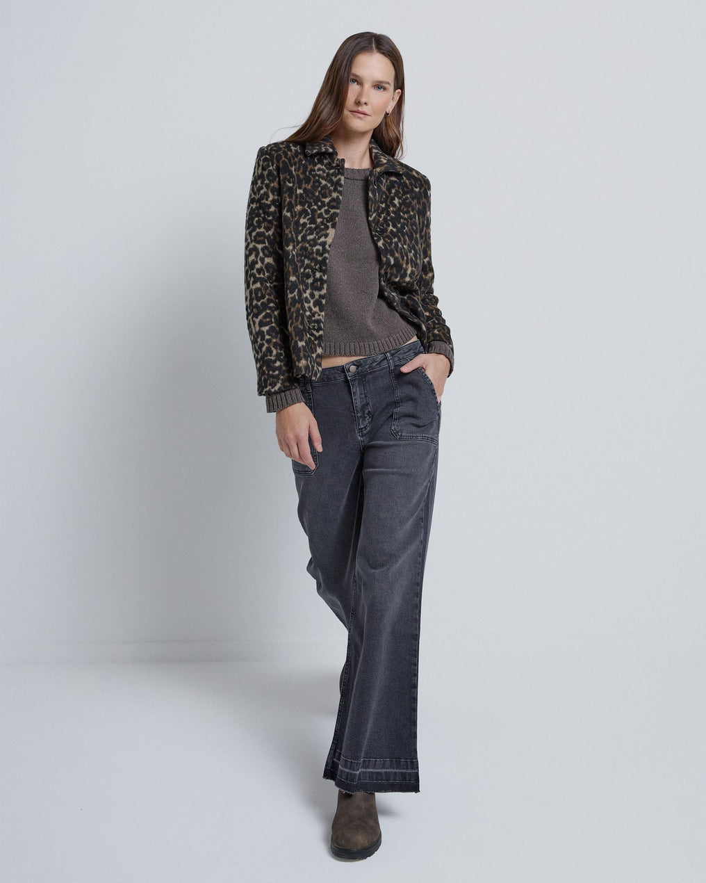 Casaco Animal Print com Lã Castanha