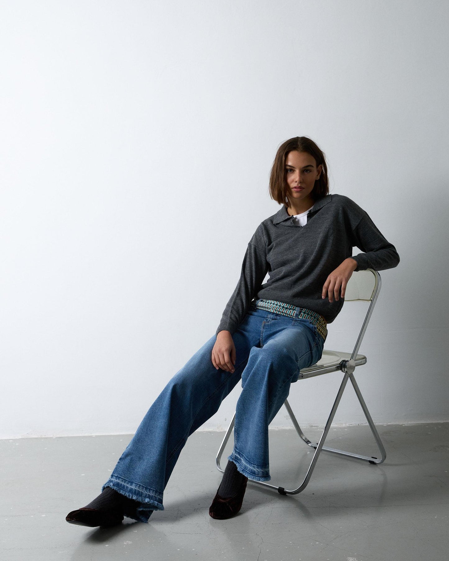 Camisola Polo Cinza de Malha Fina