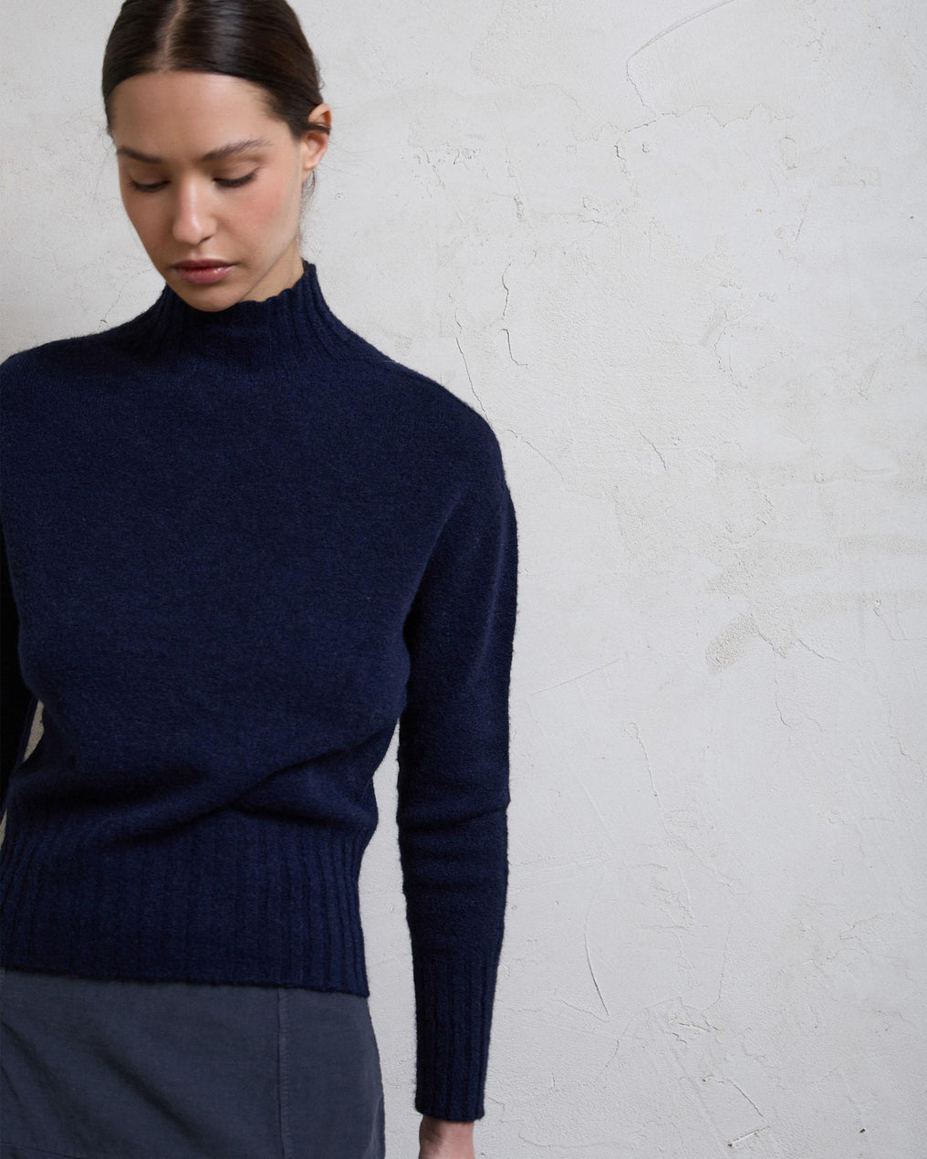 Jersey Cuello Alto Rib Azul Marino