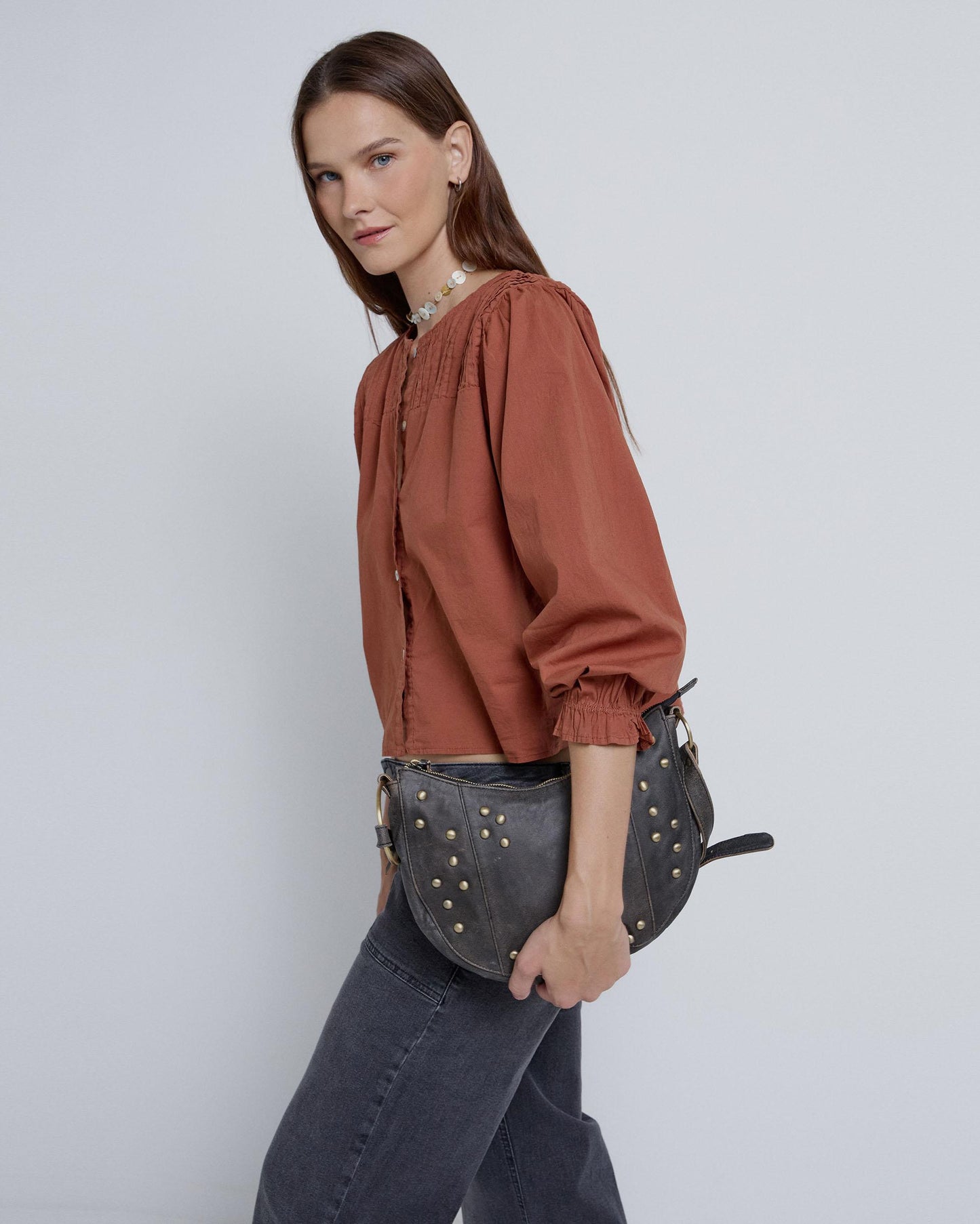 Blusa Canesú Tablas Teja