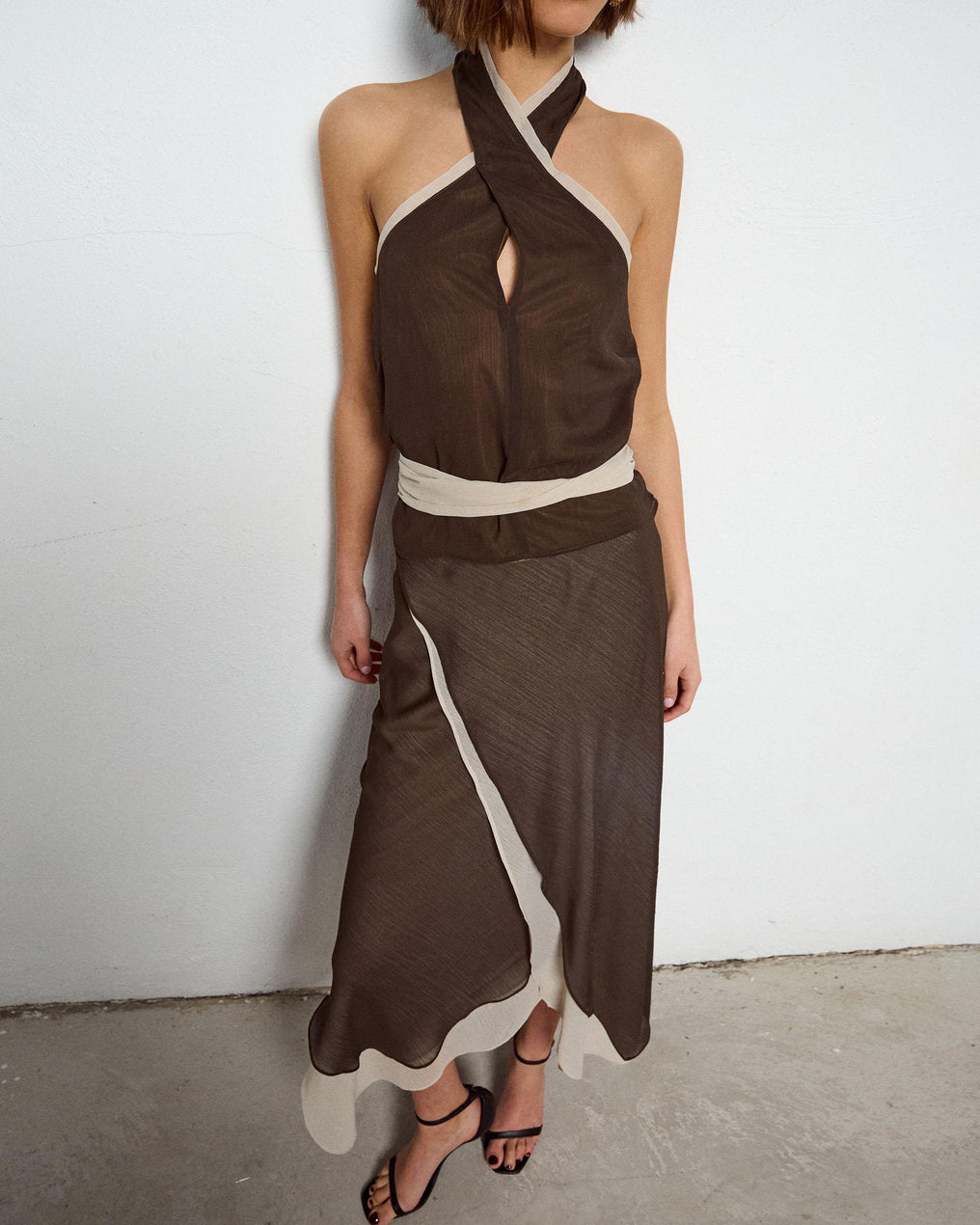 Top Gasa Contraste Verde Oscuro