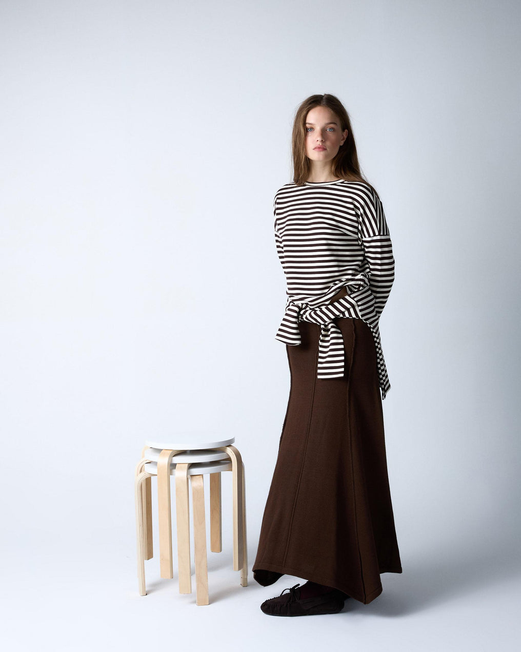 Brown Nerve Knit Skirt