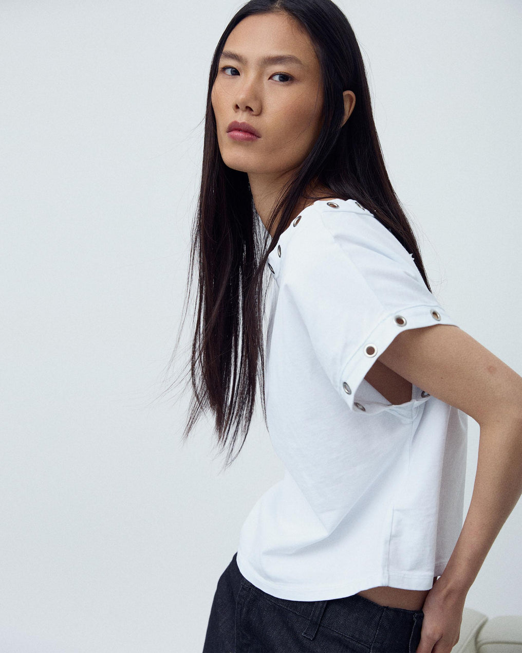 Camiseta Manga Corta Eyelets Blanco