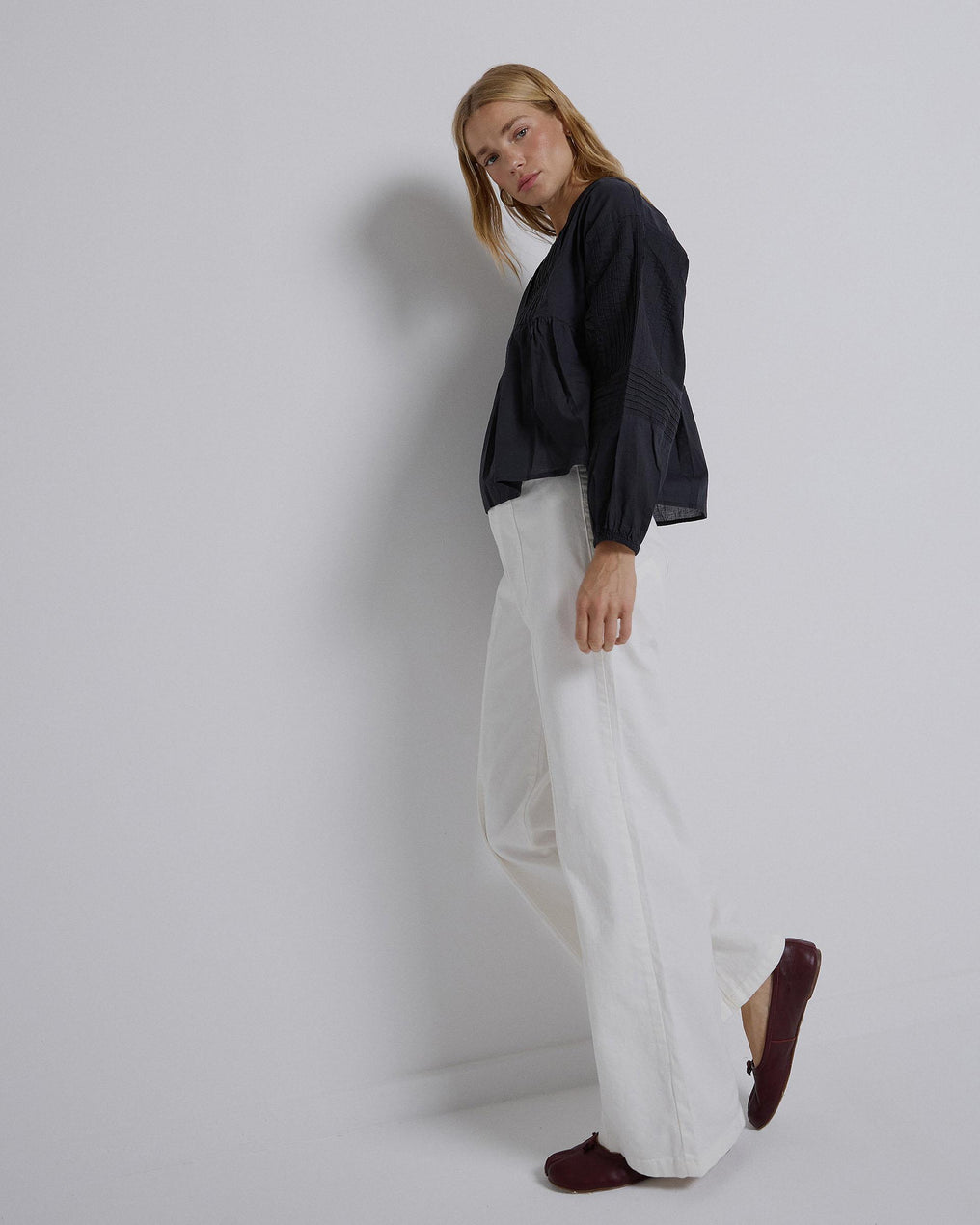 Anthracite Pleated Sleeve Blouse