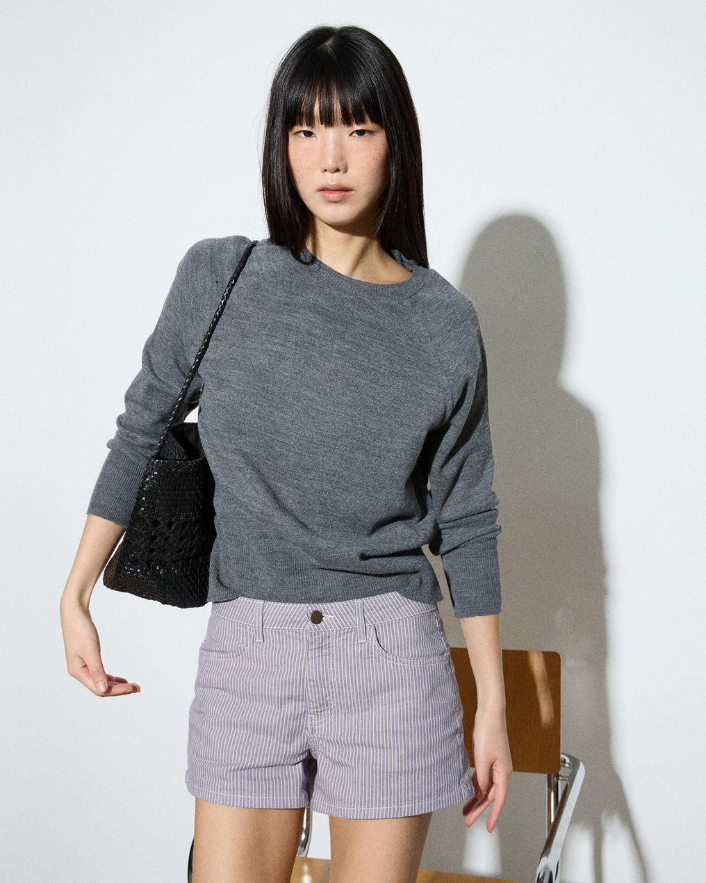 Jersey Cuello Redondo Punto Fino Gris