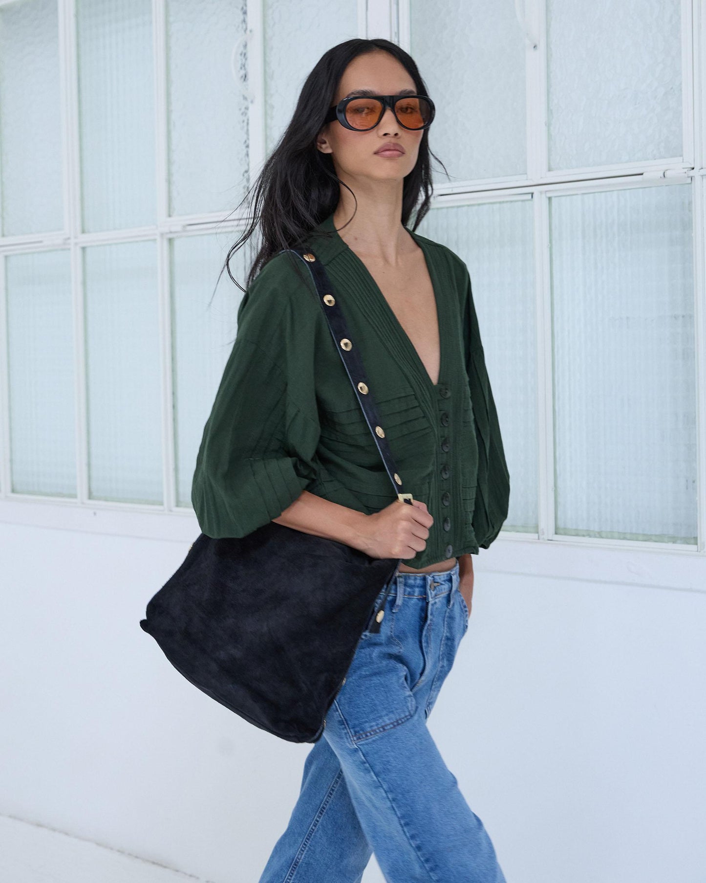 Blusa Pliegues Verde Oscuro