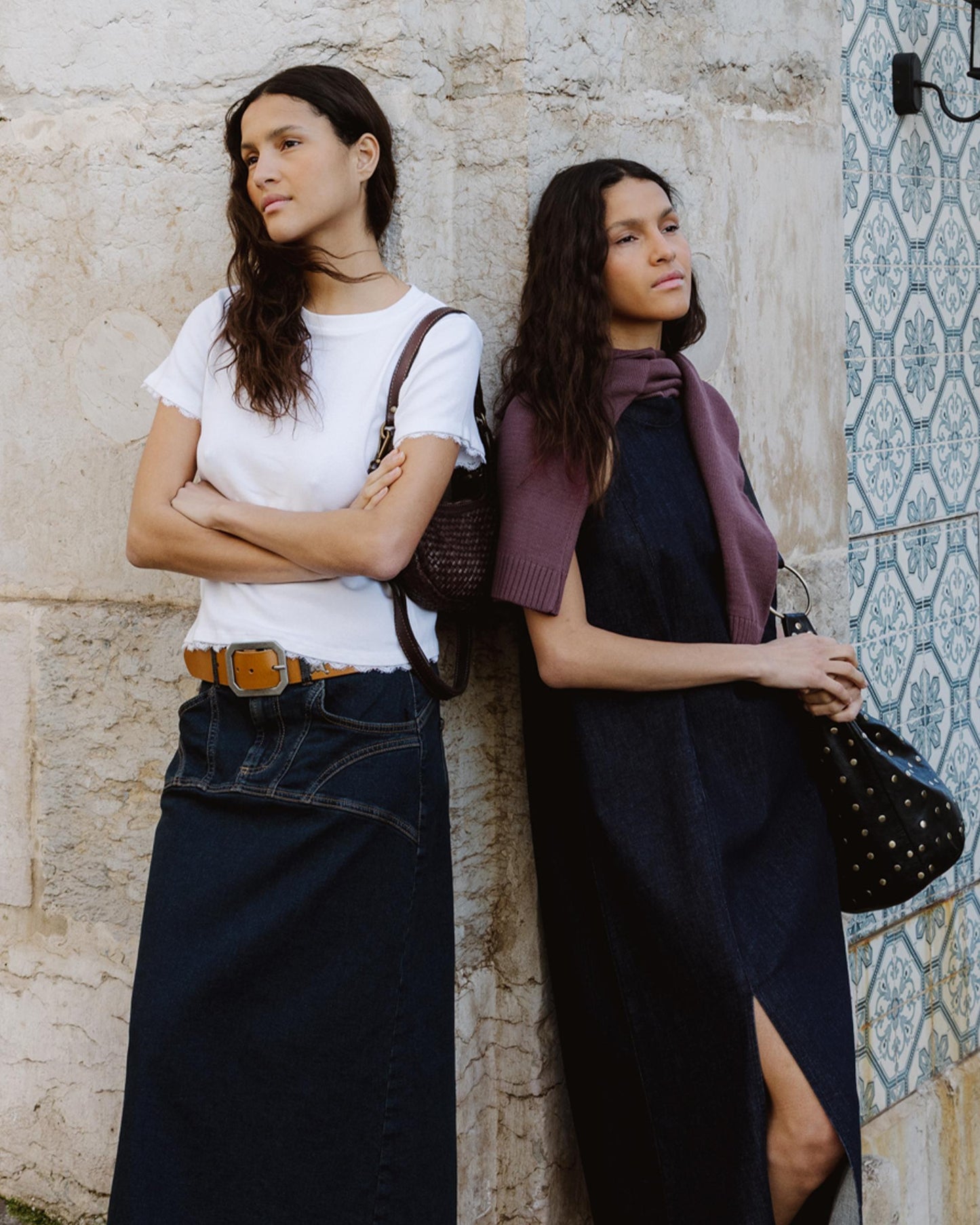 Falda Denim Costuras Azul Oscuro