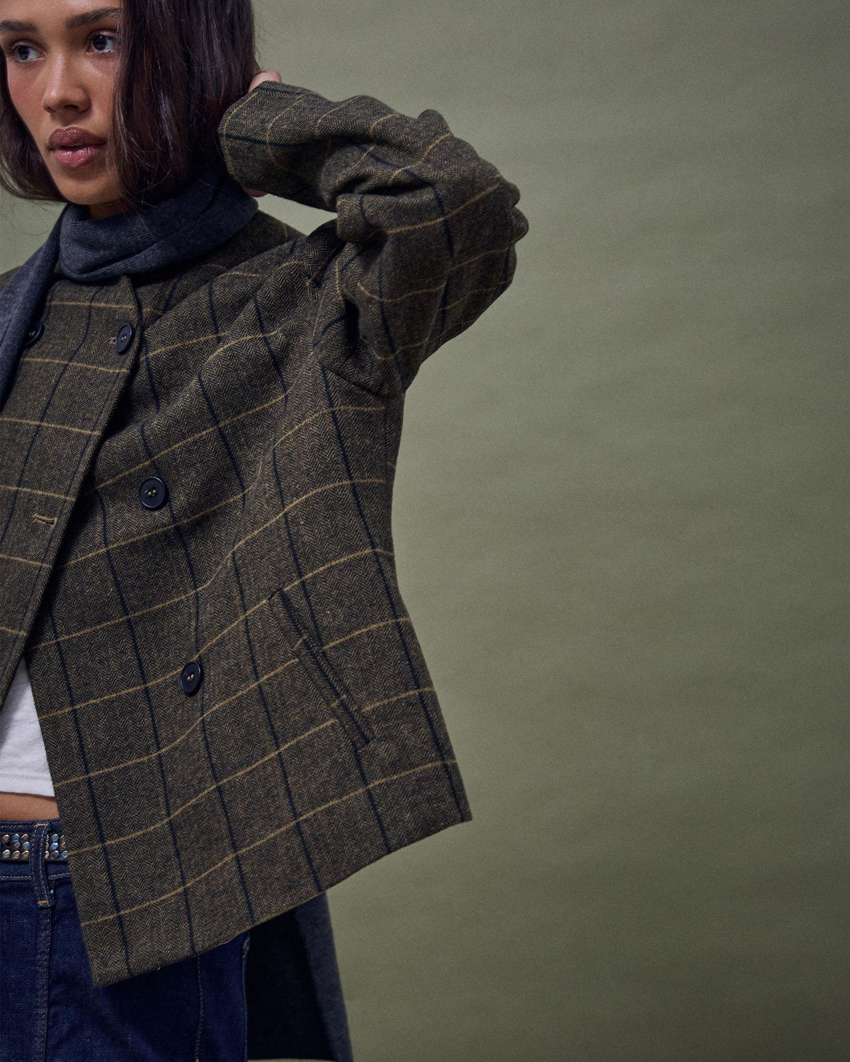 Chaqueta Botones Delanteros Mezcla Lana Verde
