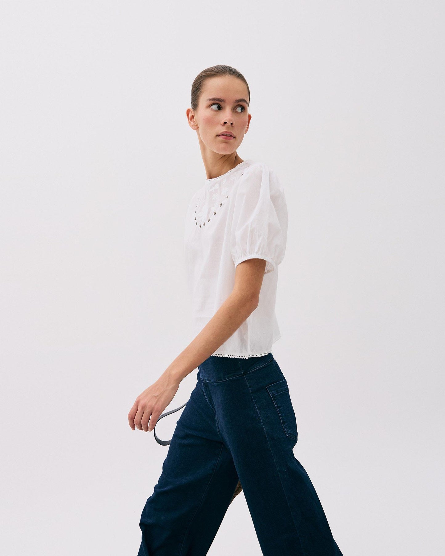 White Stud Embroidered Blouse