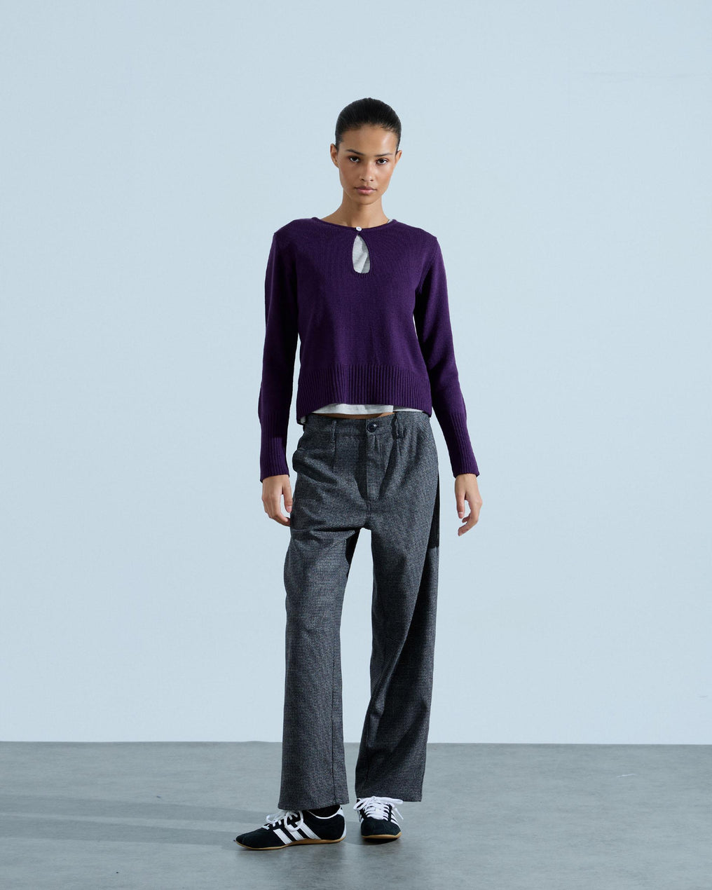 Pantalón Recto Cuadros Gris