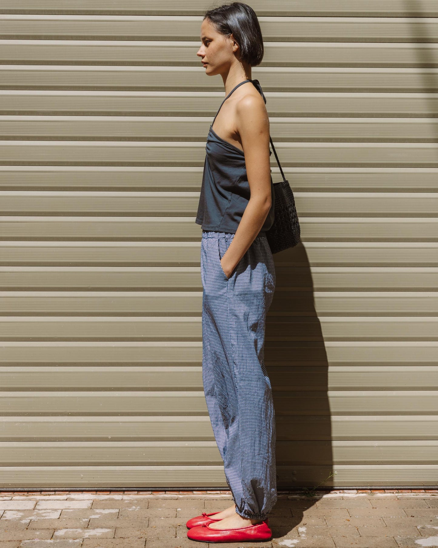 Pantalón Bombacho Cuadros Vichy Azul Oscuro