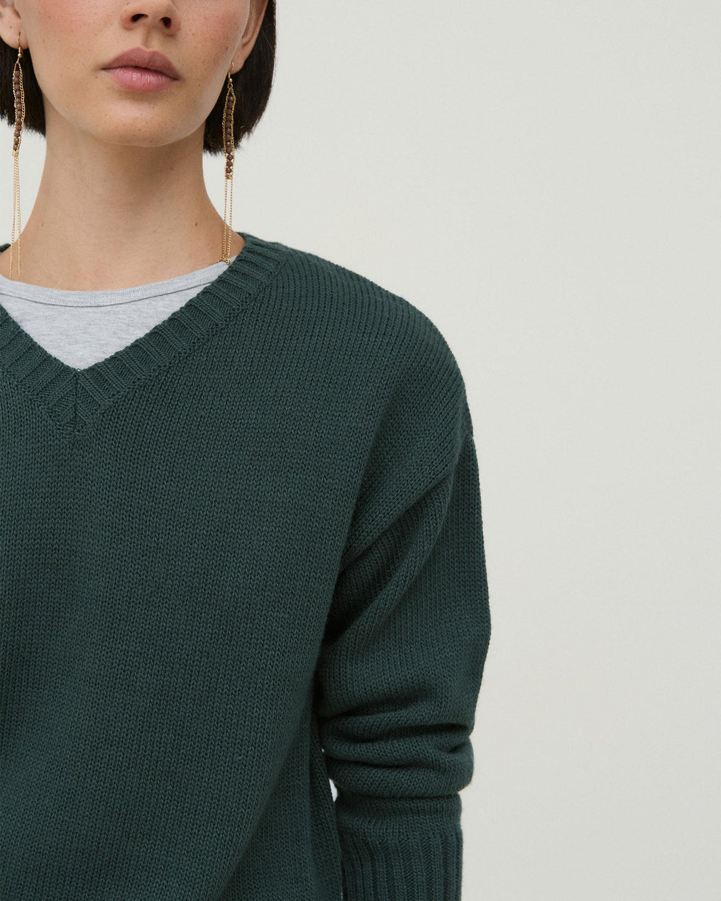 Jersey Cuello Pico Rib Verde Oscuro