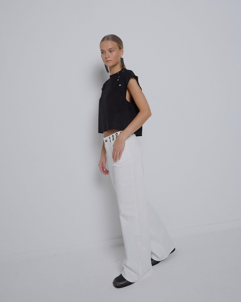 White Ringed Waistband Jeans