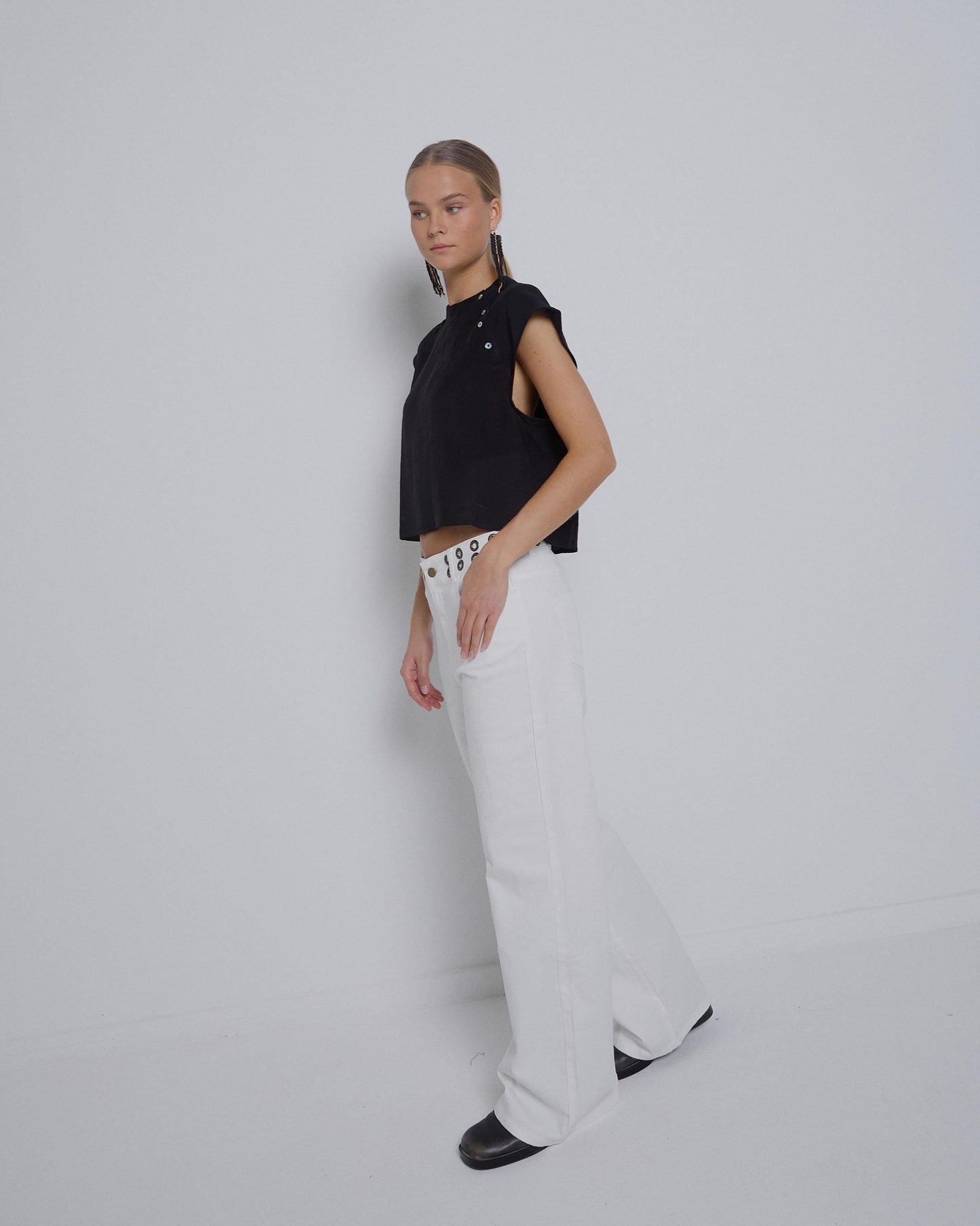 White Ringed Waistband Jeans