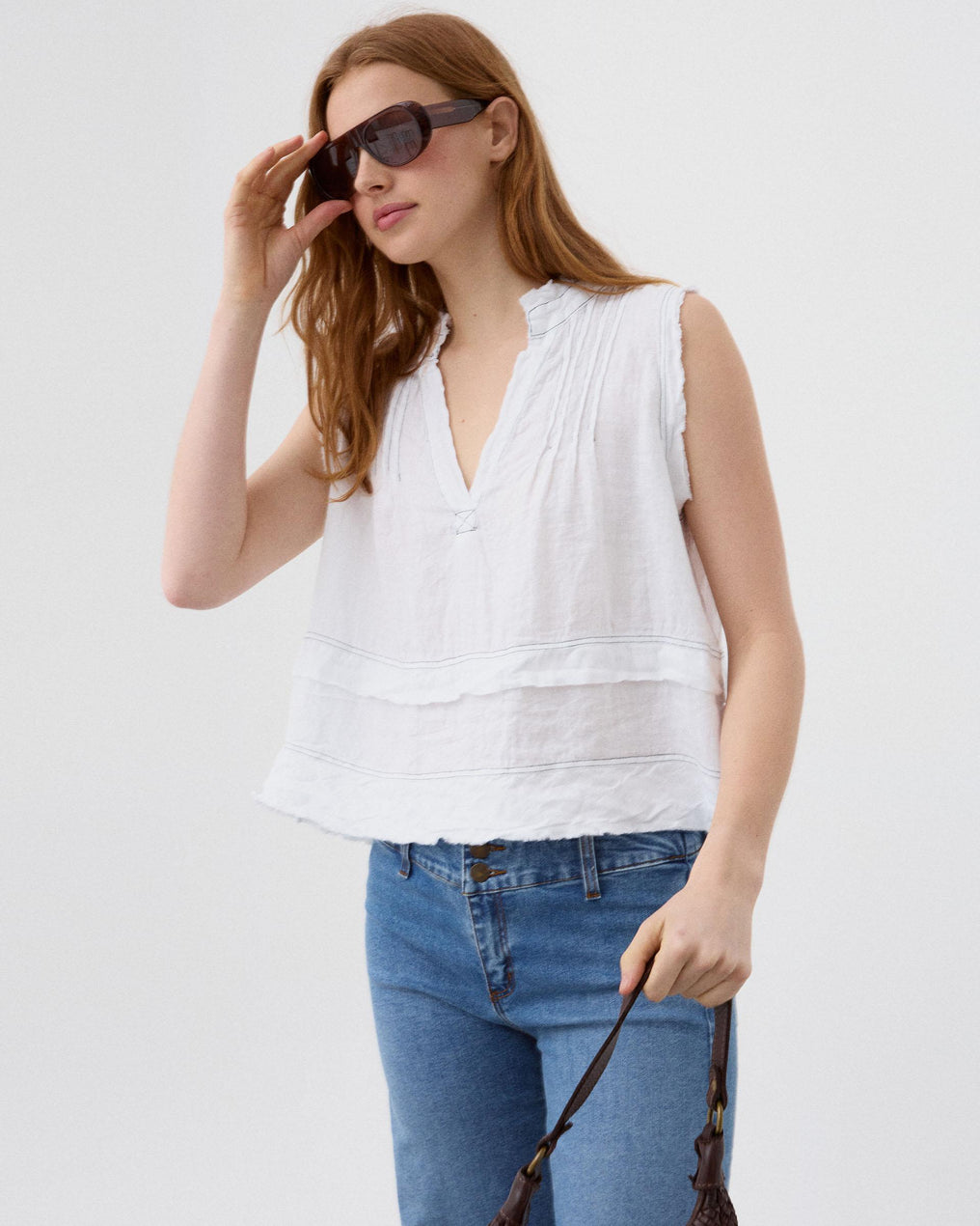 Blusa Linho Costuras Contraste Branca