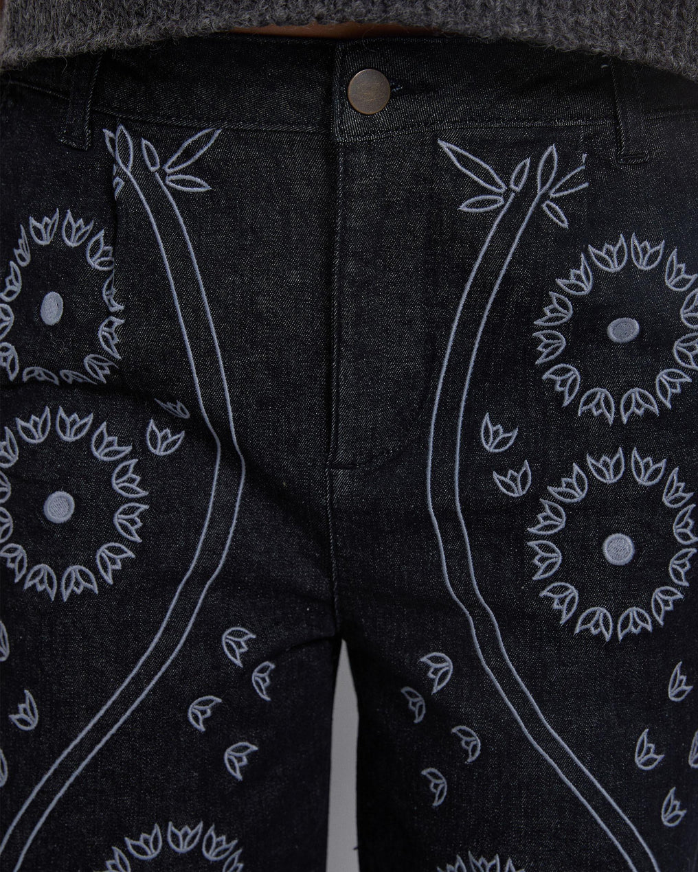 Black Floral Embroidered Jeans