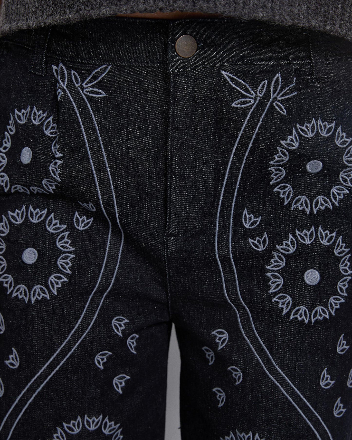 Black Floral Embroidered Jeans
